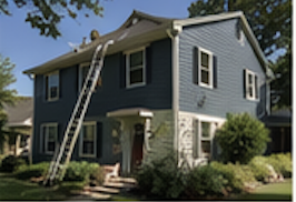 House exterior with ladders set for exterior work