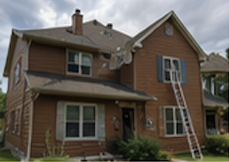 Residential home with ladder after exterior work